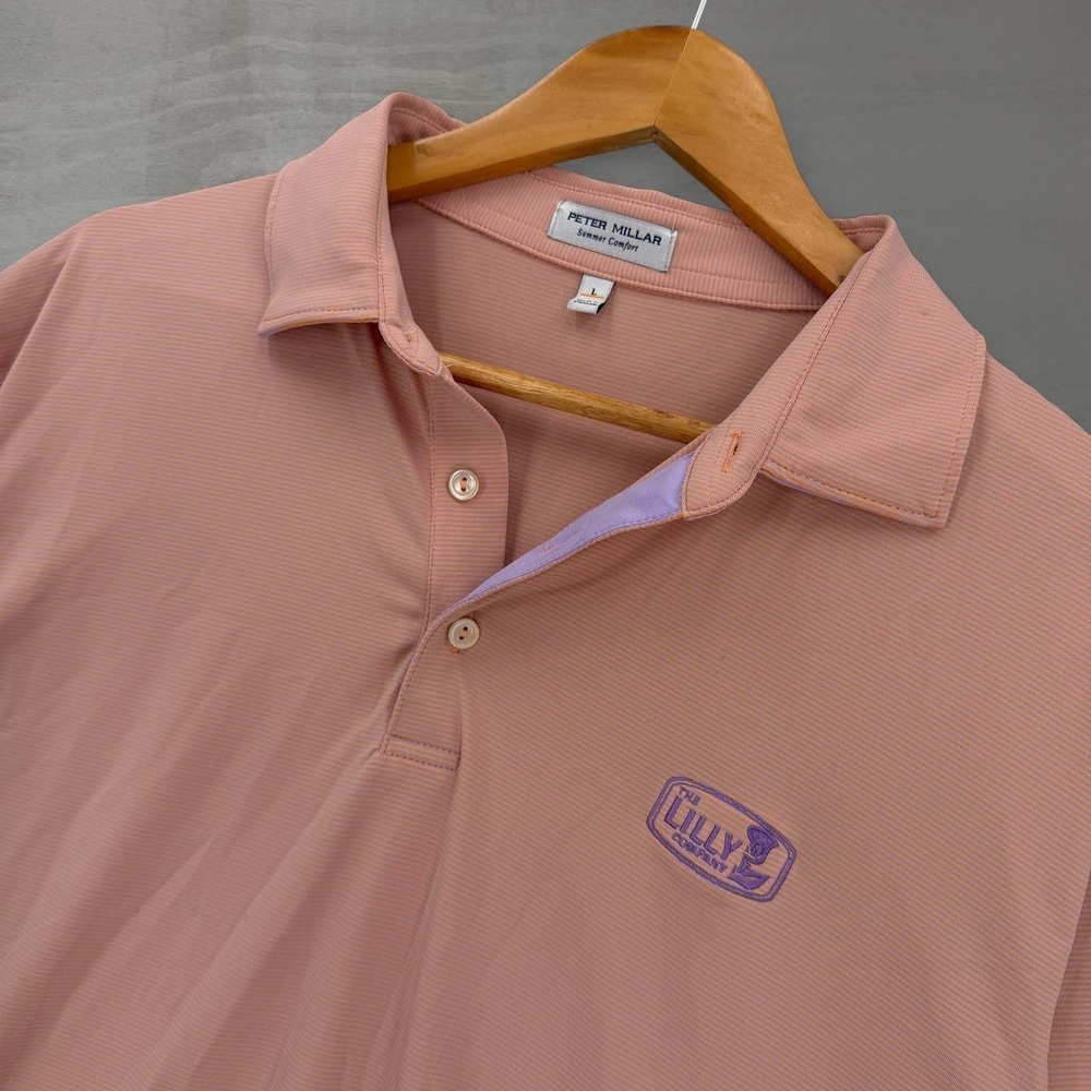 Peter Millar Golf Crown Polo Shirt Pink Summer Comfort Lilly Company Logo Large